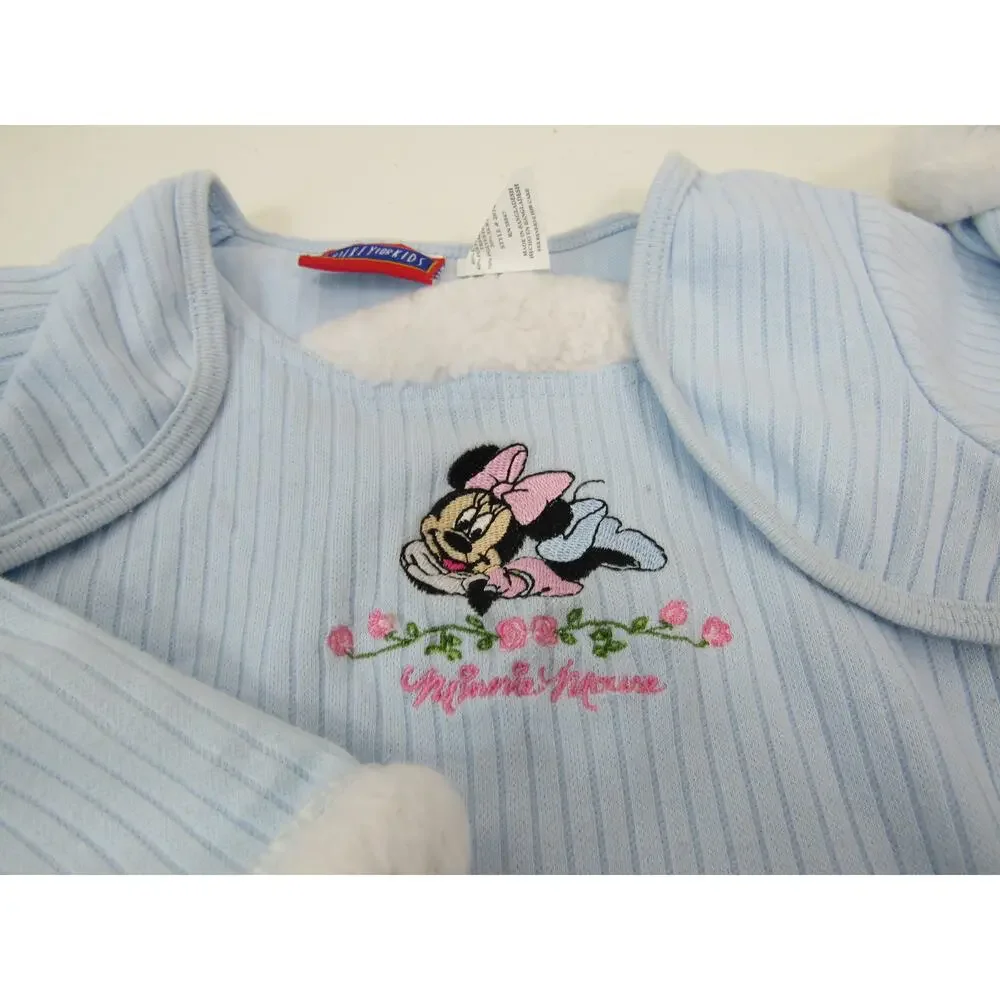 Mickey For Kids 24M Light Blue Ribbed Long Sleeve Top Minnie Mouse Faux Fur Top